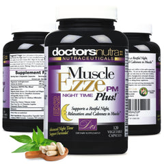 Gluten-free seal on Doctors Nutra Muscle Ezze PM Plus packaging affirms allergen-safe ingredients.