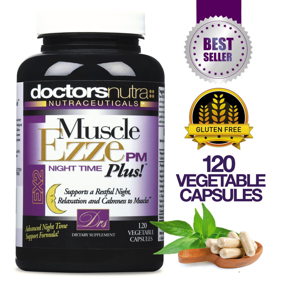 Doctors Nutra Muscle Ezze PM Plus label displays gluten-free formula and 3,000 mg magnesium.