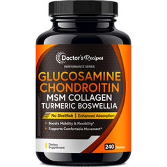 Doctor's Recipes glucosamine chondroitin msm turmeric quercetin tablets bottle front promotes mobility