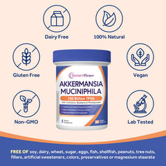 Doctor's Recipes pasteurized Akkermansia muciniphila ensures stable gut delivery.
