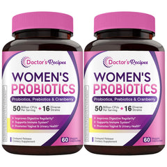 Doctor's Recipes Women's Probiotics bottle front showing 50B CFU and 16 strains