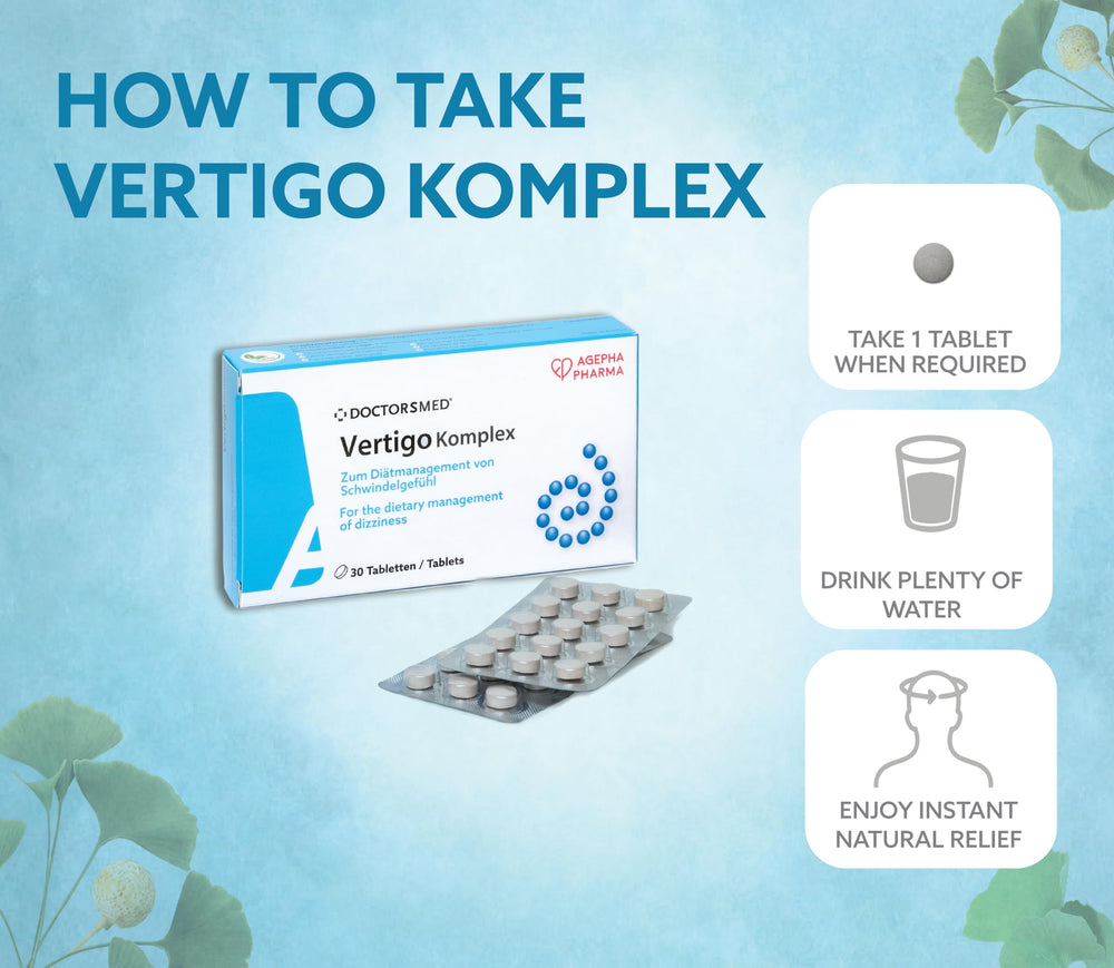 Child-friendly dosage illustration on Vertigo Komplex packaging