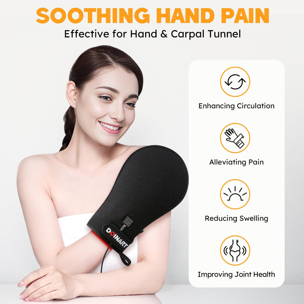 Doinart red-light glove close-up showing ergonomic design for easy use