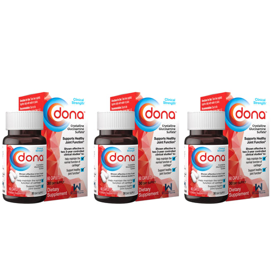 Dona Crystalline Glucosamine Sulfate bottle focuses on joint support for daily activity