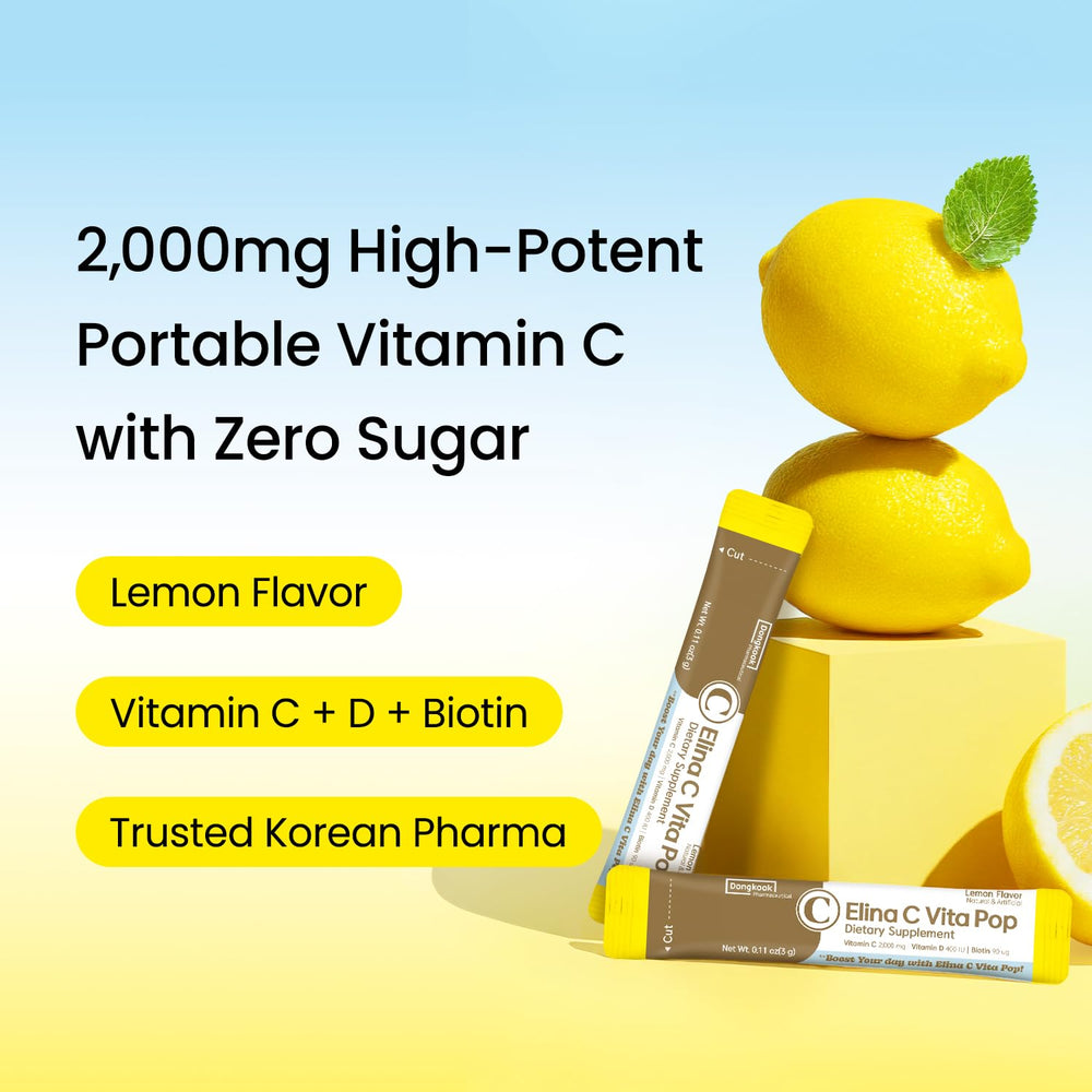 DONGKOOK Vita Pop 2000mg vitamin C stick image highlighting high-dose formula.