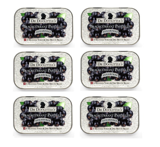 DOOLITTLE blackcurrant pastilles tin for on-the-go throat moisture.