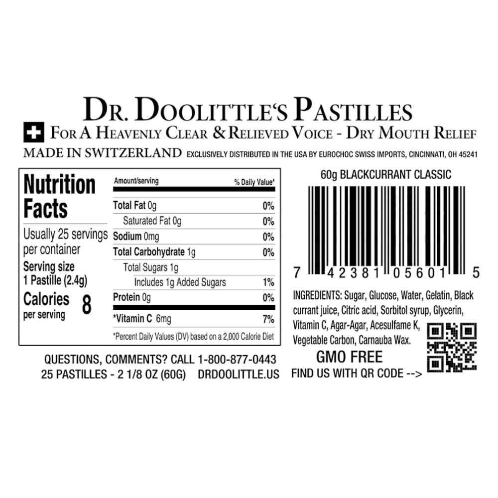 DOOLITTLE 25-count tin featuring blackcurrant pastilles ready for travel