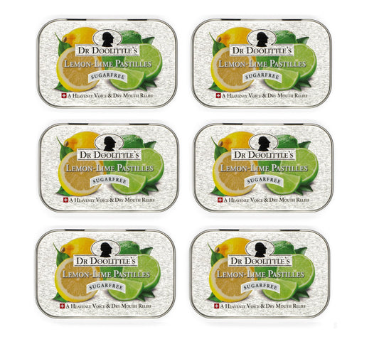 DOOLITTLE lemon-lime pastilles tin front for on-the-go throat moisture
