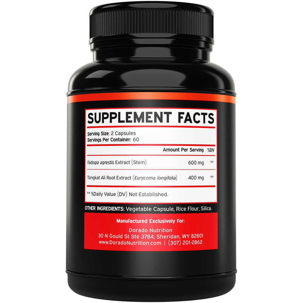 Dorado Nutrition Tongkat Ali capsules close-up for athletic performance support.