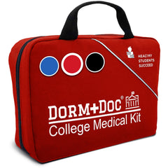 DormDoc first aid kit open contents reveals 175 pieces for quick, organized care.