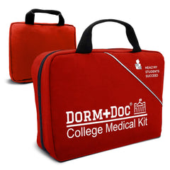 DormDoc first aid kit packaging shows a compact dorm-room ready design for easy storage.