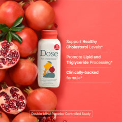 DOSE cholesterol bottle side view with 16oz size and eight servings