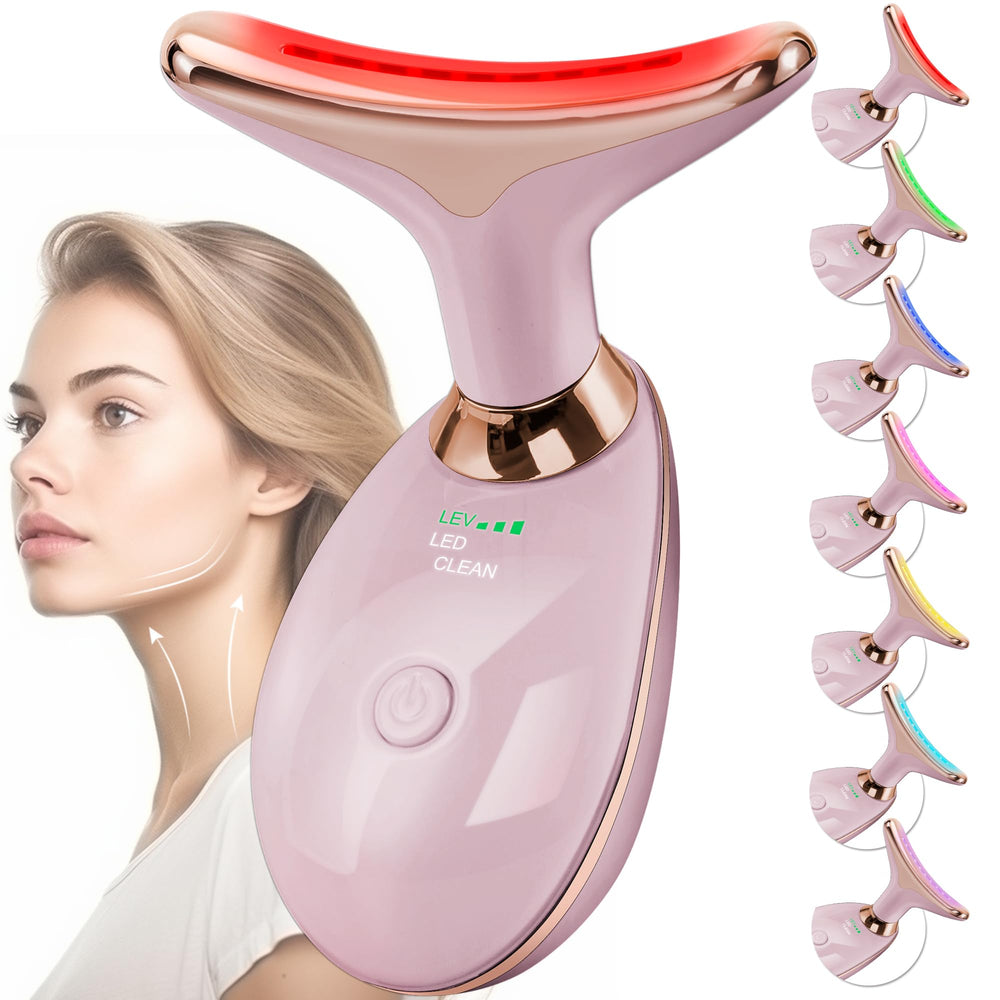 Doset facial massager with rose-gold arc head gliding over contours.