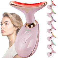 Doset facial massager with rose-gold arc head gliding over contours.