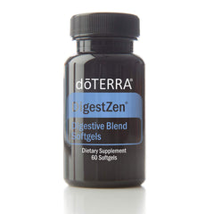 doTERRA DigestZen softgel bottle for on the go digestive support and ease of occasional discomfort.