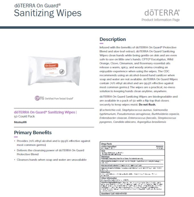 doTERRA On Guard hand wipes in pocket for quick cleansing on the go.