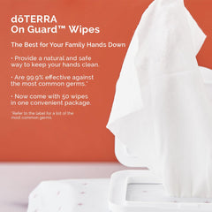 doTERRA On Guard hand wipes texture close-up highlighting moisturizing feel.