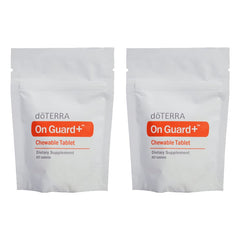 doTERRA On Guard+ chewables shown in a 2-pack for immune support.