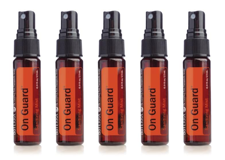 doTERRA On Guard Sanitizing Mist bottle highlights quick-drying sanitizer for clean, refreshed hands.