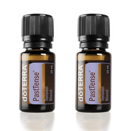 doTERRA PastTense oil bottle front, highlighting a calming tension blend for emotional balance.