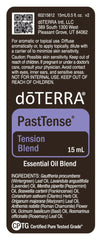 doTERRA PastTense label closeup, showing a skin-friendly, soothing formula.