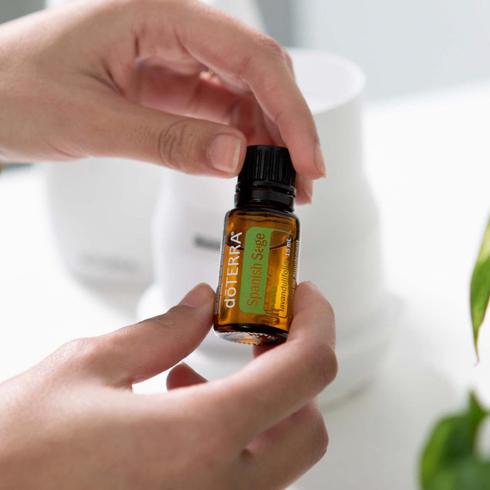 doTERRA Spanish Sage Oil diffuser output; creates a stimulating environment for focus.