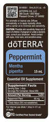 doTERRA Peppermint essential oil label closeup with dosage information.