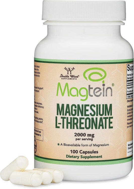 Double Wood Magtein bottle close-up highlighting brain support.