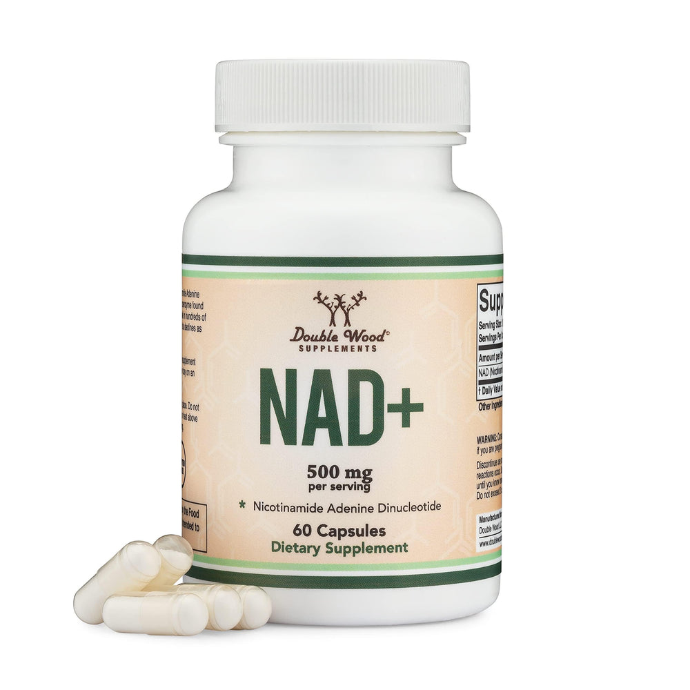 Double Wood NAD+ Plus bottle with clear label for easy daily use.