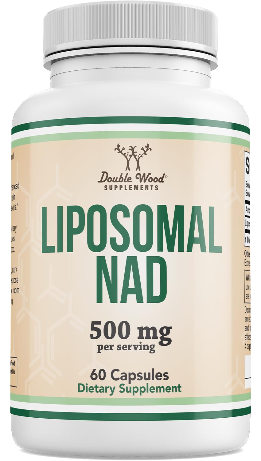 Double Wood Liposomal NAD+ bottle close-up highlighting easy daily energy support.