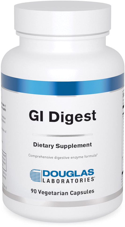 Douglas Laboratories GI Digest bottle shows gluten and dairy enzymes for digestive support.