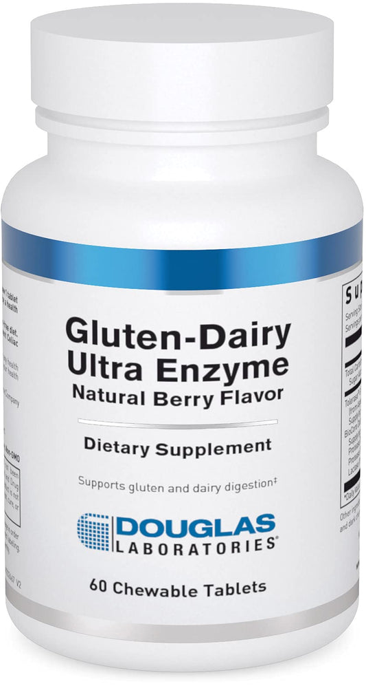 Douglas Laboratories Gluten-Dairy Ultra Enzyme bottle showing gluten and lactose support.