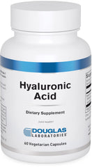 Douglas Laboratories Hyaluronic Acid bottle label highlighting joint and skin support