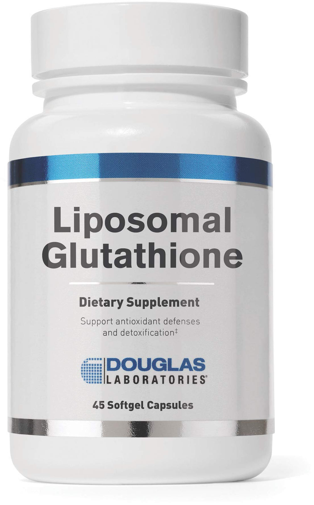 Douglas Laboratories Liposomal Glutathione bottle highlights advanced liposomal delivery for absorption.