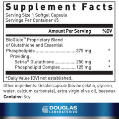 Douglas Laboratories Liposomal Glutathione softgels shown for easy daily antioxidant support.