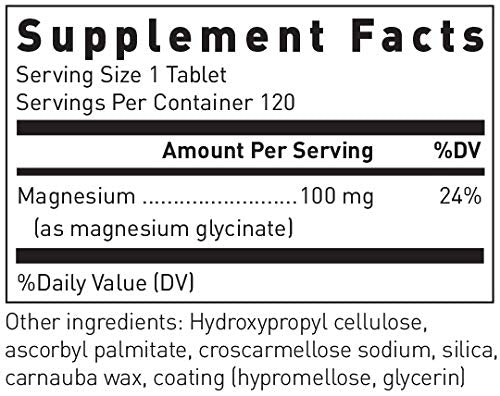 Douglas Laboratories magnesium glycinate bottle back detailing ingredients and GMP standards.