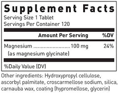 Douglas Laboratories magnesium glycinate bottle back detailing ingredients and GMP standards.