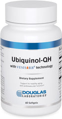 Douglas Laboratories Ubiquinol-QH softgel bottle displayed for aging and heart health support.