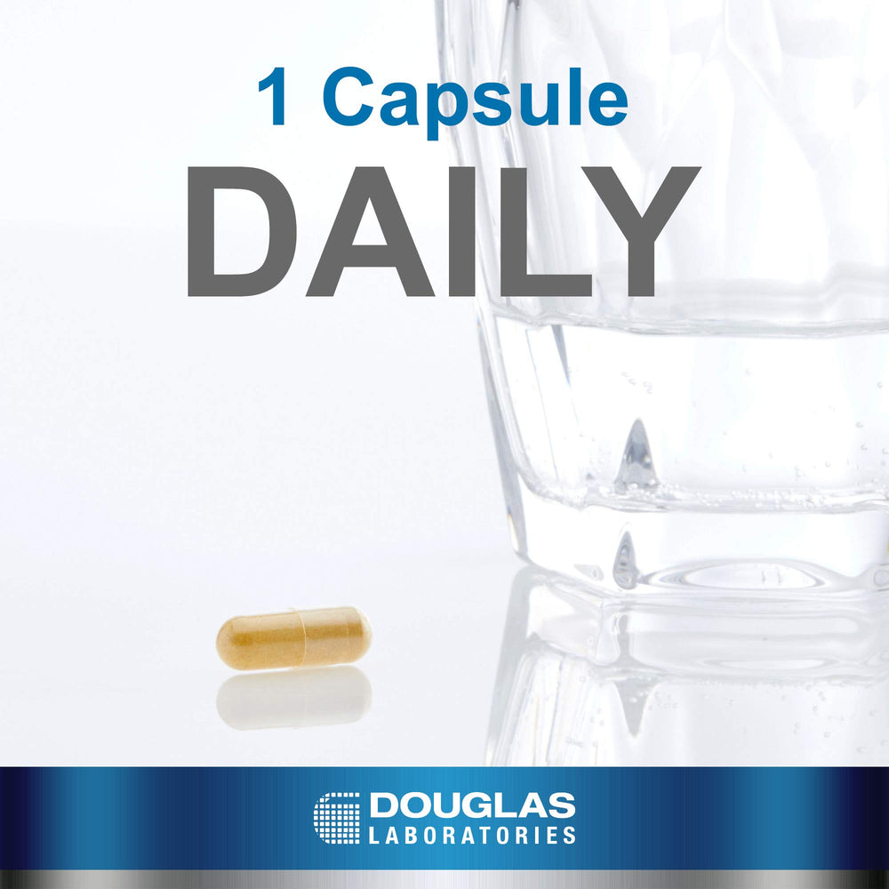 Douglas Laboratories CoQ10 label panel illustrating trusted antioxidant formula for cellular health.