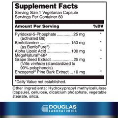 Ultra Benfotiamine label detail showing benfotiamine and B vitamin blend.