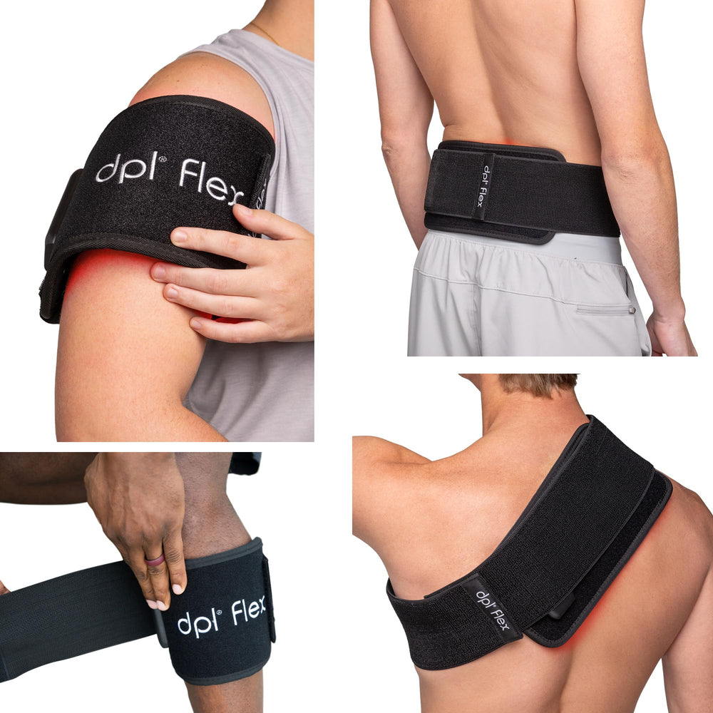 dpl Flex Pad wrapped on legs providing targeted light therapy while resting