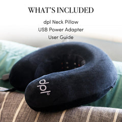 DPL red light neck pillow in use during travel for warmth and comfort.