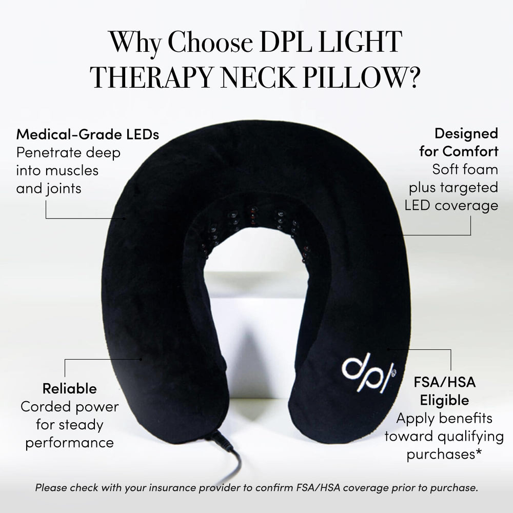 DPL neck pillow LED setup with red and infrared lights.