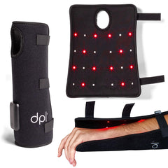 dpl red light wrist wrap worn on wrist showing secure fit