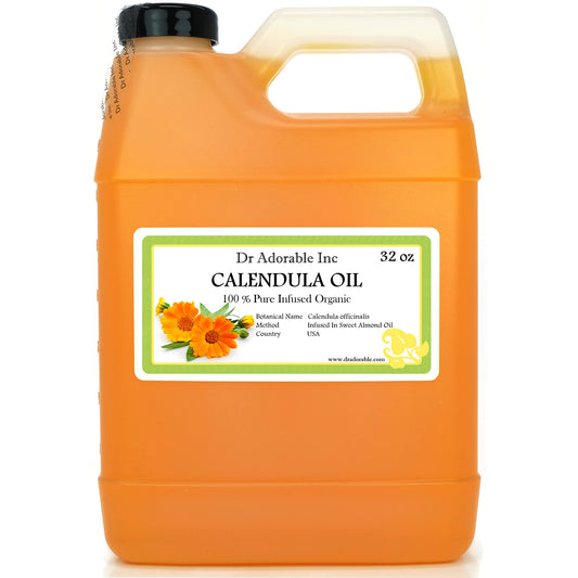 Dr Adorable Calendula Oil bottle shown for pure organic nourishment and hydration.