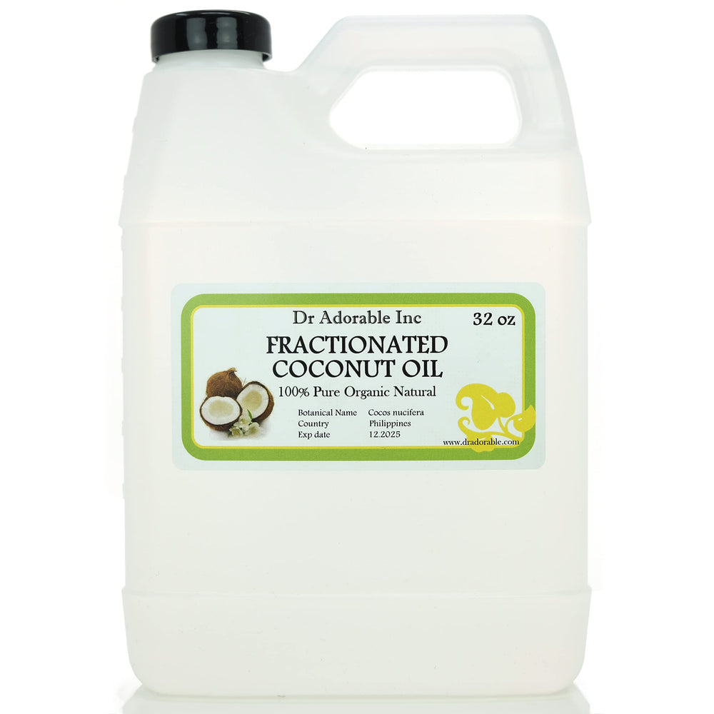 Dr Adorable fractionated coconut oil 32oz bottle showing pure hydration for skin and hair