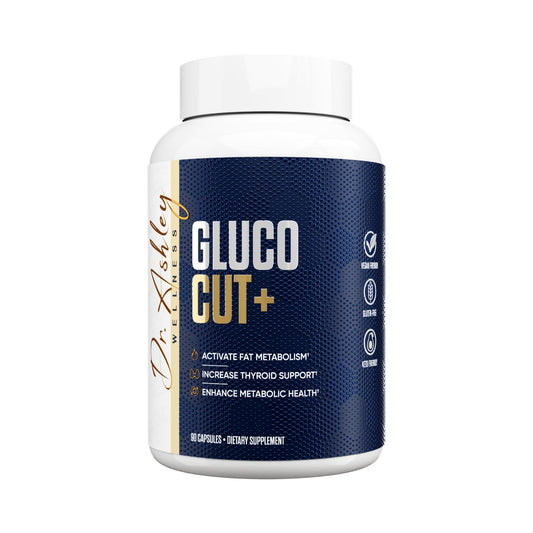 Dr. Ashley Wellness GlucoCut+ bottle for daily metabolic support.
