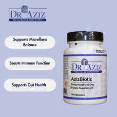 Close-up of AzizBiotic capsules highlighting the probiotic blend