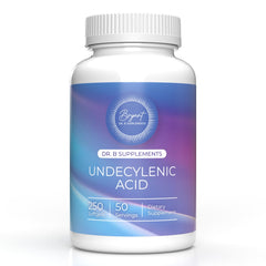 Dr B Supplements undecylenic acid bottle with 250 mg potency for gut balance.