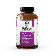 Dr. Barry's Total Liver Supplement bottle on a clean counter supporting daily detox.